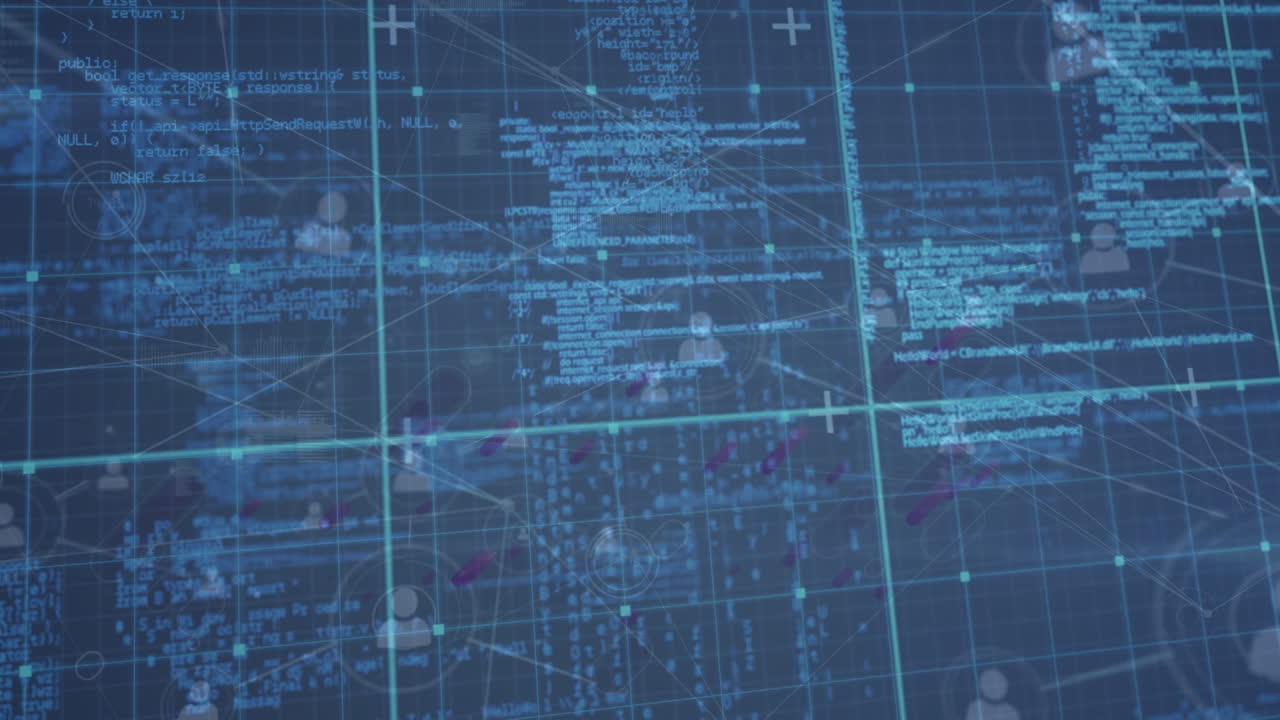 animación del procesamiento de datos y la red de conexiones sobre un fondo oscuro