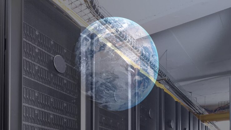 Animation of globe over server room