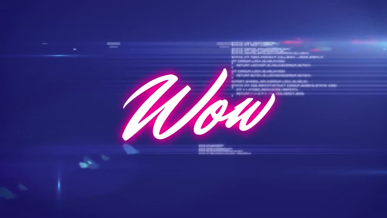 animación del texto wow sobre el procesamiento de datos en fondo azul