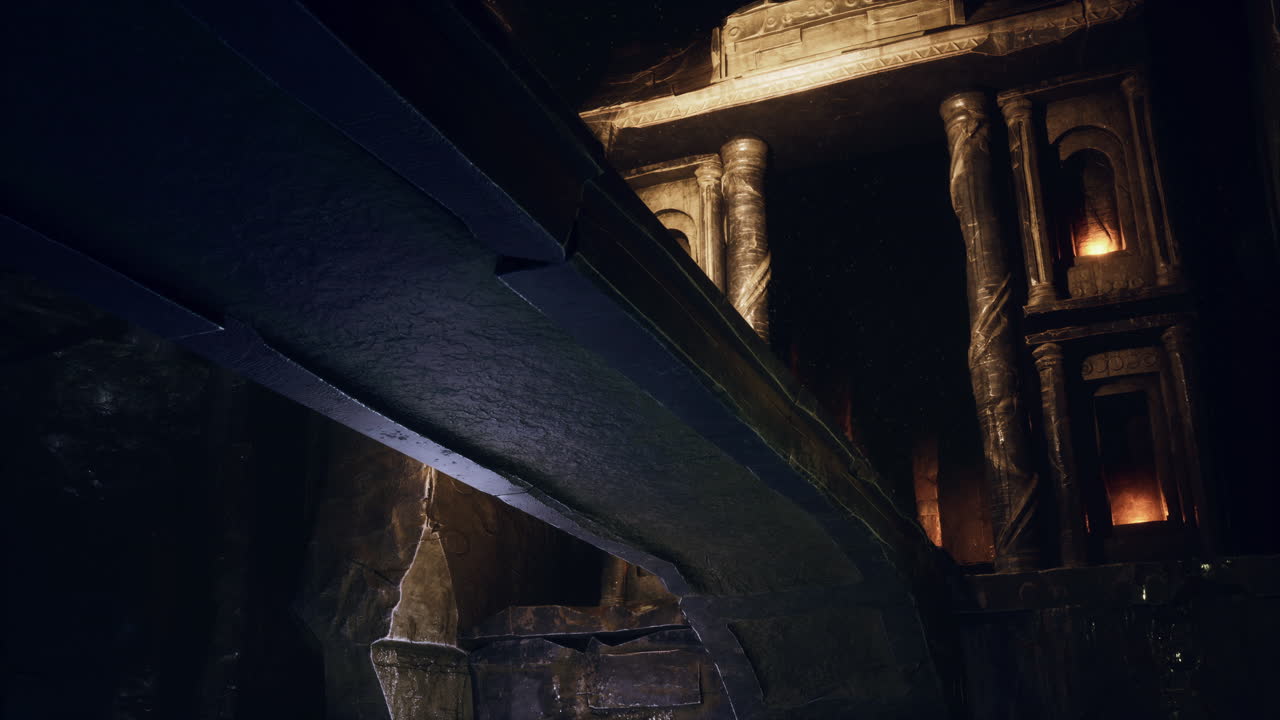 큰 동굴 안의 오래된 돌 다리