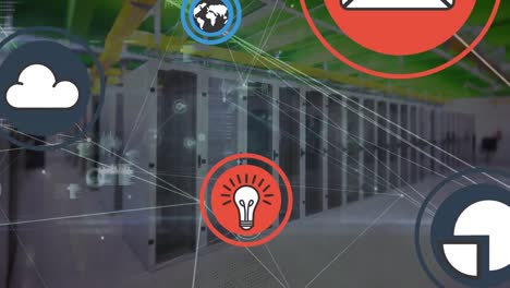 animación de la red de conexiones con iconos a través de servidores informáticos