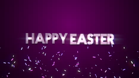 Happy-Easter-text-with-fly-confetti-on-purple-gradient