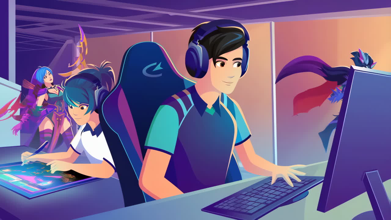 Young people playing esports in a gaming arena