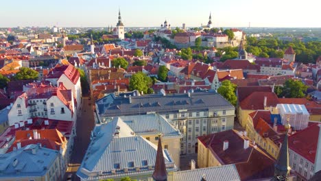 government office of estonia in tallinn old town on toompea hill, aerial dolly