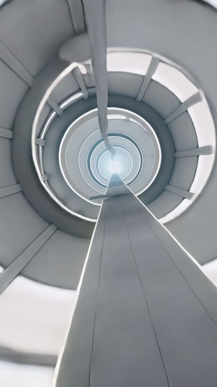 Vertical video: Tilting camera and rotating at start in shaft, revealing pole and blade to skylight