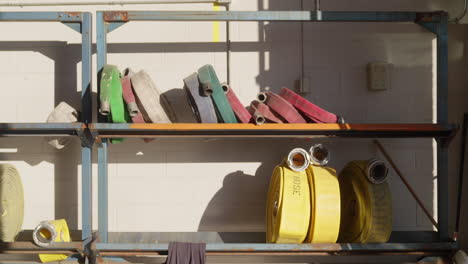 fire hoses stored in a fire station