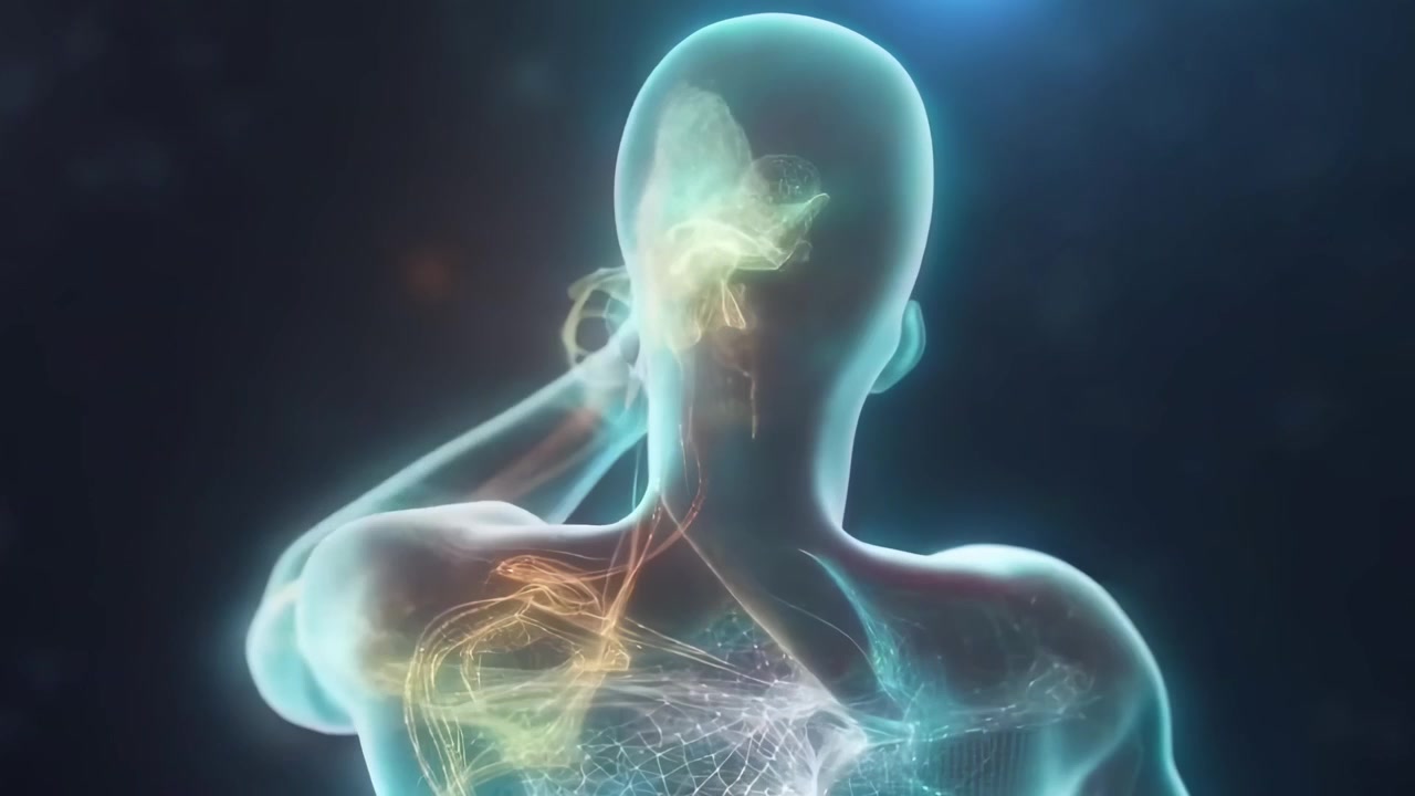 Digital Human Anatomy Model Showing Neural Network and Brain Activity