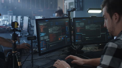team of programmers working on a project in an office environment.