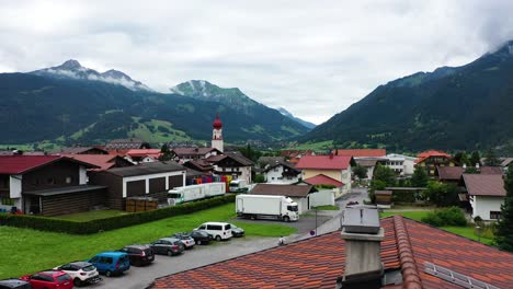 ehrwald, austria aerial fly by european city fields