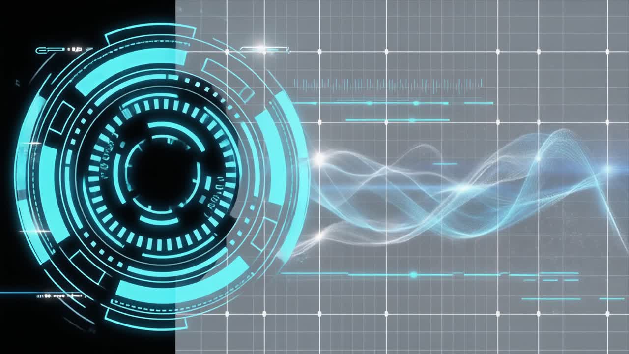 Abstract Technology Background with Rotating HUD and Data Flow