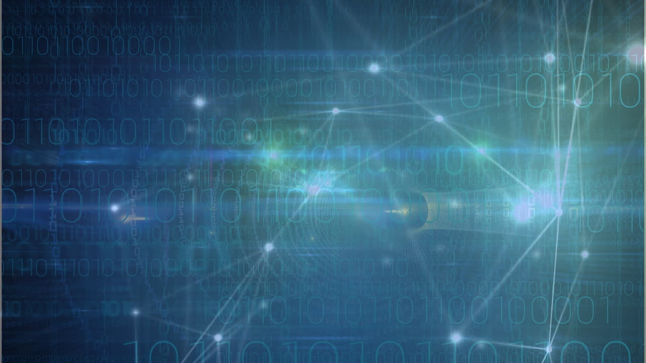 연결 네트워크를 통해 데이터 처리 및 바이너리 코딩의 애니메이션