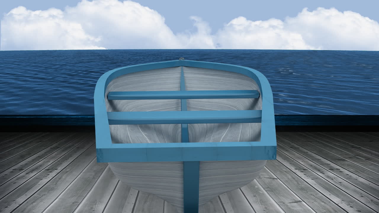 animación de nubes que se mueven en el cielo, el barco y el mar