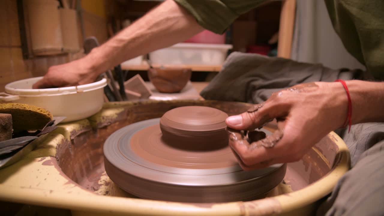 점토공 의 바 에 점토 비 를 만드는 사람 의 클로즈업