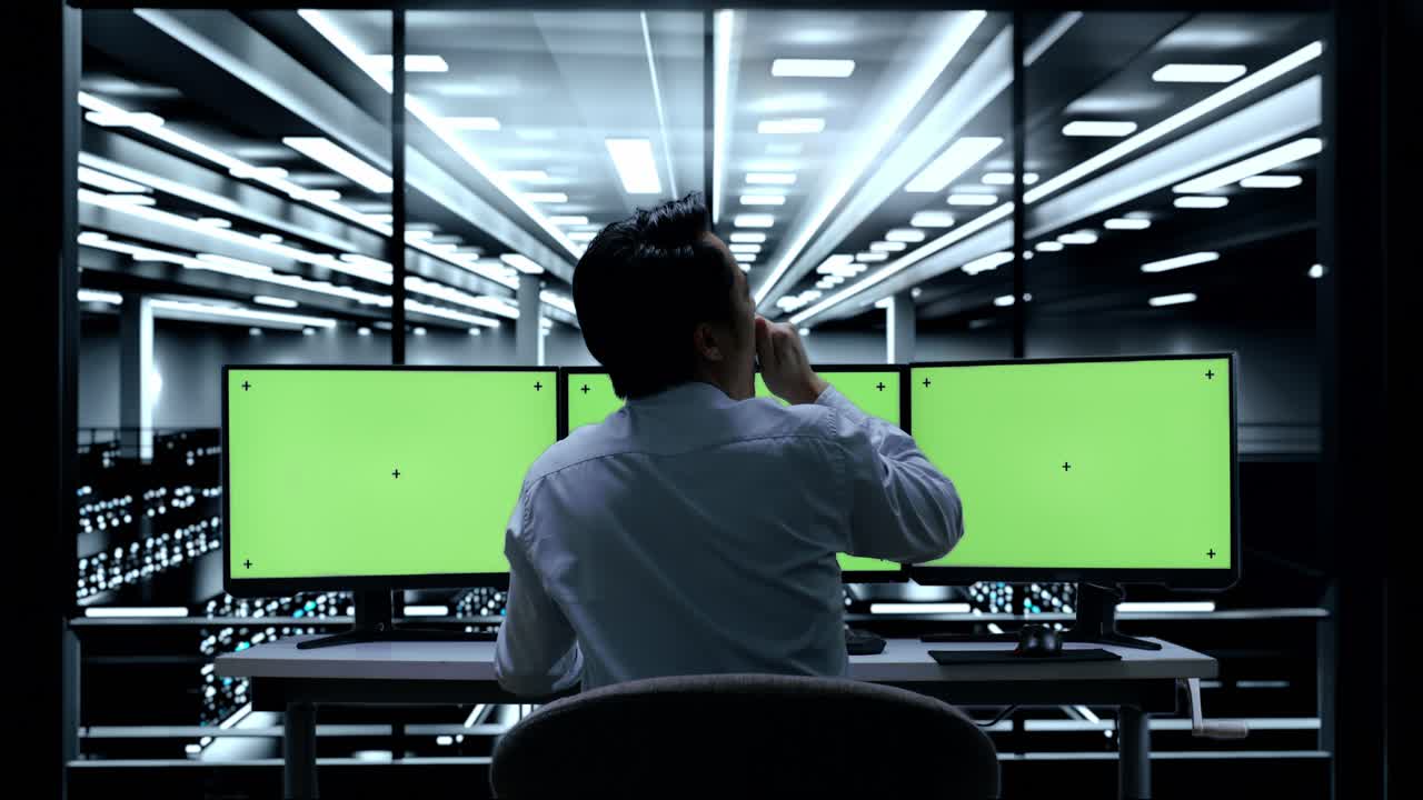 técnico informático en la sala de servidores