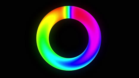 seamless loop rotating psychedelic multicolored ring on black background