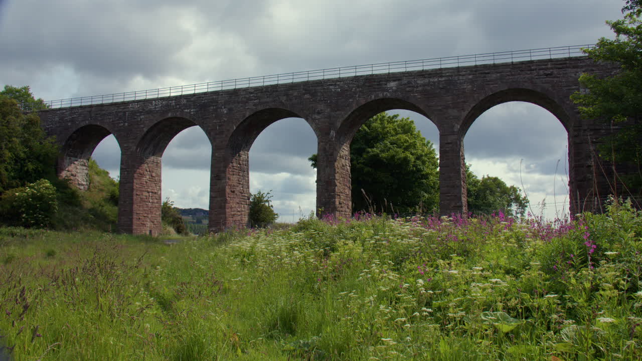 Wide shot of The North Water Viaduct, disused railway viaduct on the north river esk. next to the A92