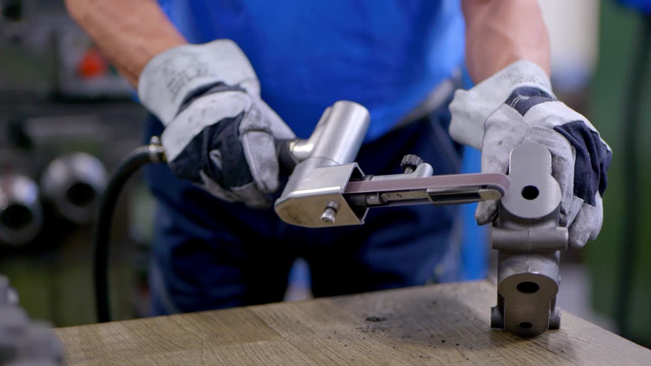 una persona procesa un elemento metálico con una sierra eléctrica