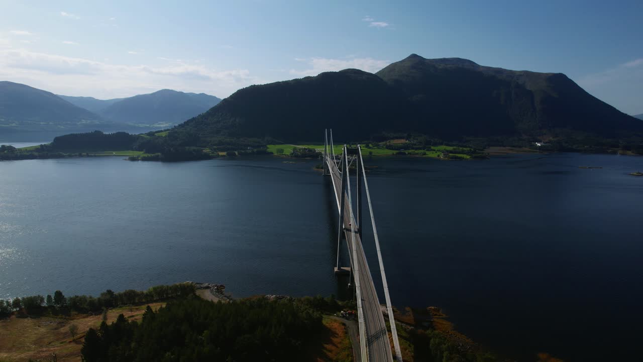 Aerial view of Atlantic Ocean Road in Norway. Bridge spanning scenic coastal landscapes and fjords