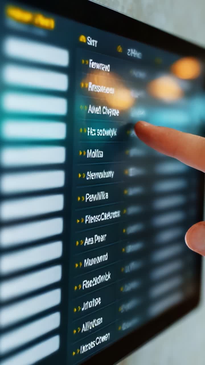 A Close-Up View of a Digital Display Board with User Interface Options, Highlighting Selection Features and Touch Interaction, Ideal for Navigation or Information Systems in Modern Environments