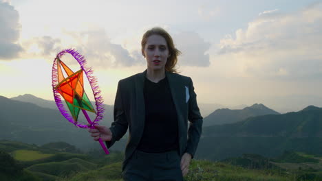 Slow-motion-shot-of-a-woman-holding-a-star-lantern-celebrating-the-mid-autumn-festival