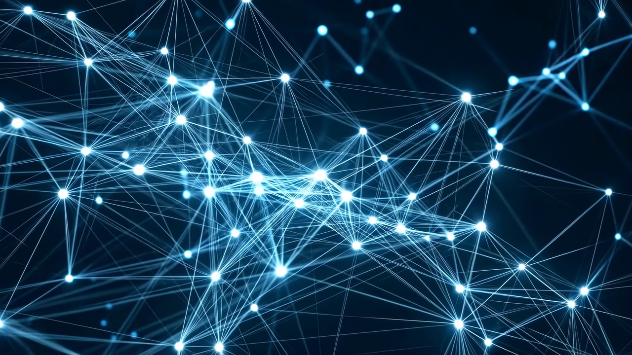 Glowing Blue Network Of Data Nodes Interconnected Points And Streaming Lines Traverse Dark Space Subtle
