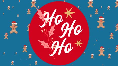 animation of christmas greetings text over christmas pattern on blue background