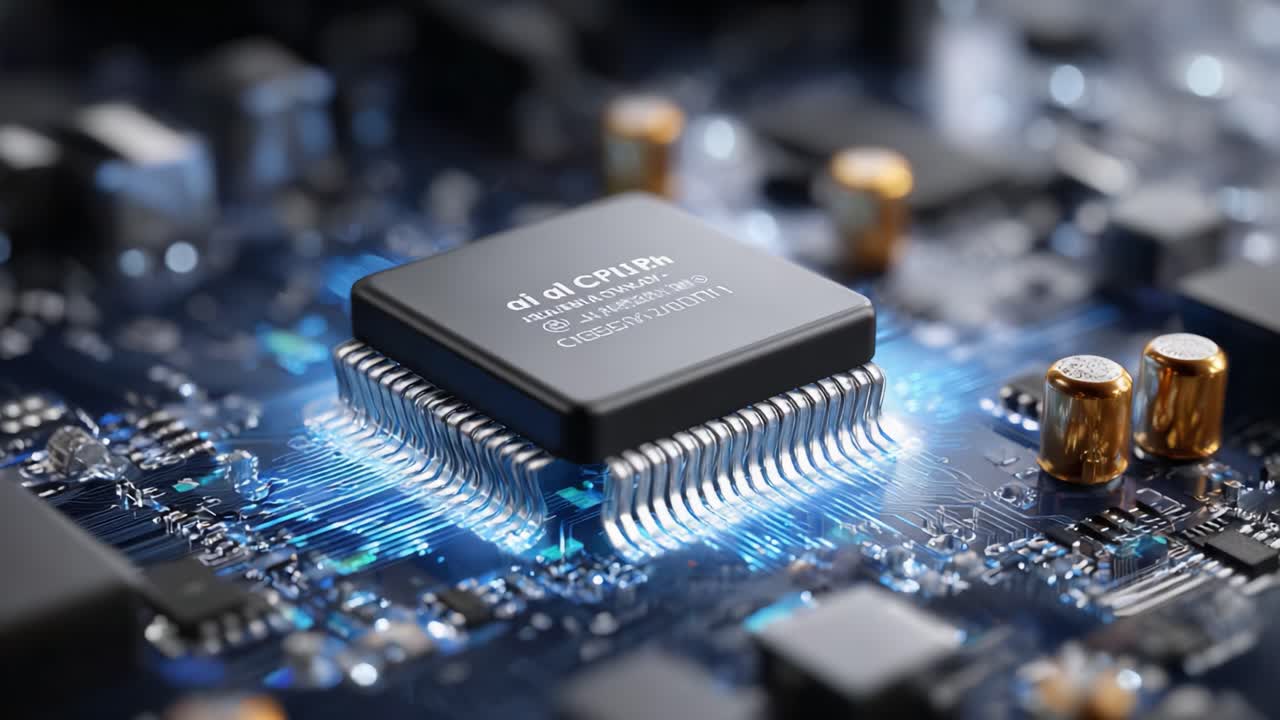 Close-Up of a High-Performance Microprocessor on a Circuit Board Highlighting Advanced Computing Technology with an Emphasis on Precision Engineering and Modern Design Elements