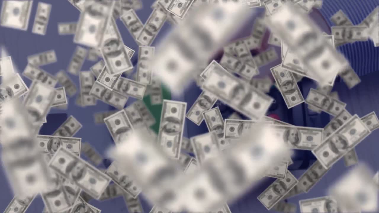 animación de dólares flotantes a través de terminales de pago