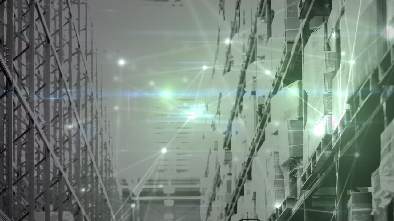 창고의 선반에 대한 연결 네트워크의 애니메이션