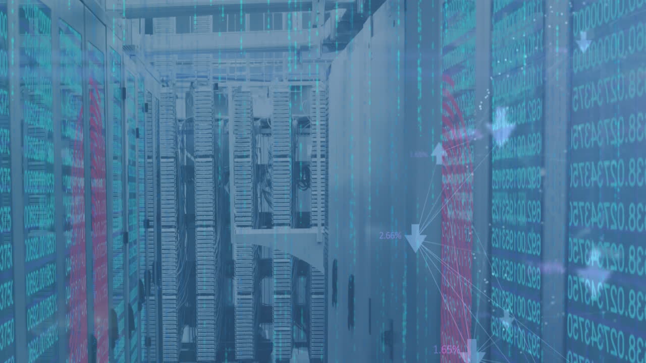 animación del procesamiento de datos a través de servidores informáticos