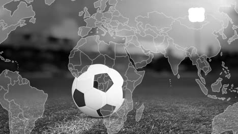animation of moving world map over football ball