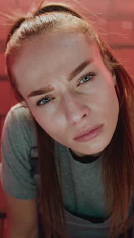 close-up portrait of a determined woman