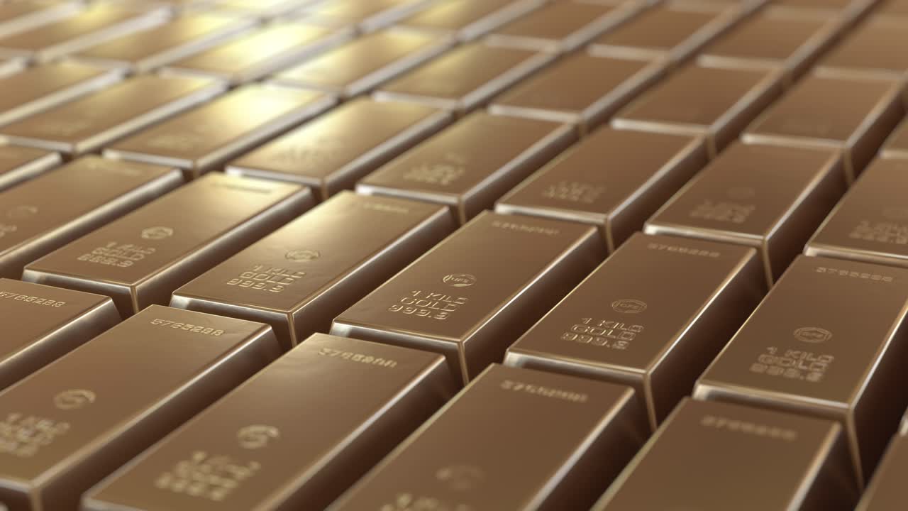 pila de barras de oro, financiero y reserva de concepto de valor. imágenes de bucle infinito