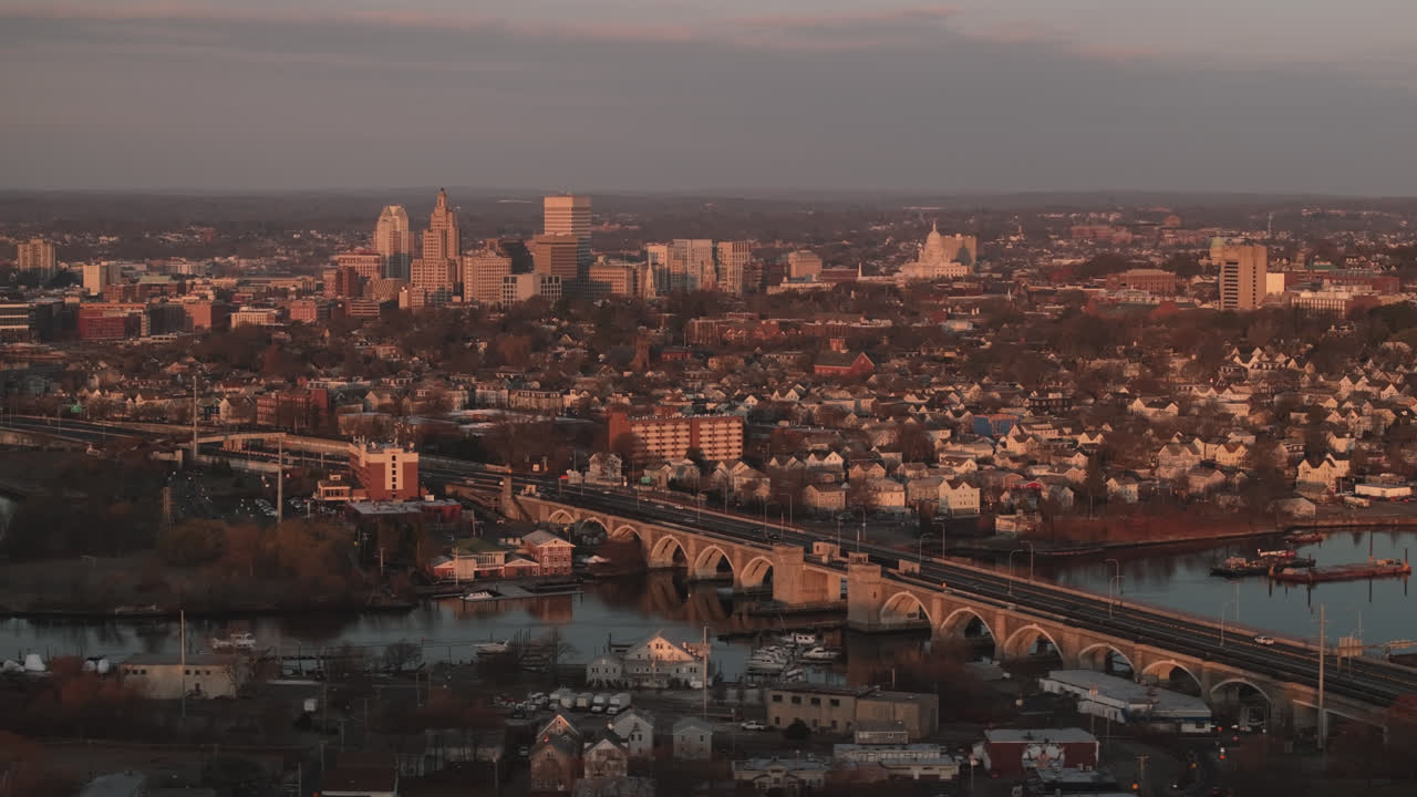 Drone-opname van Providence, Rhode Island bij zonsopgang