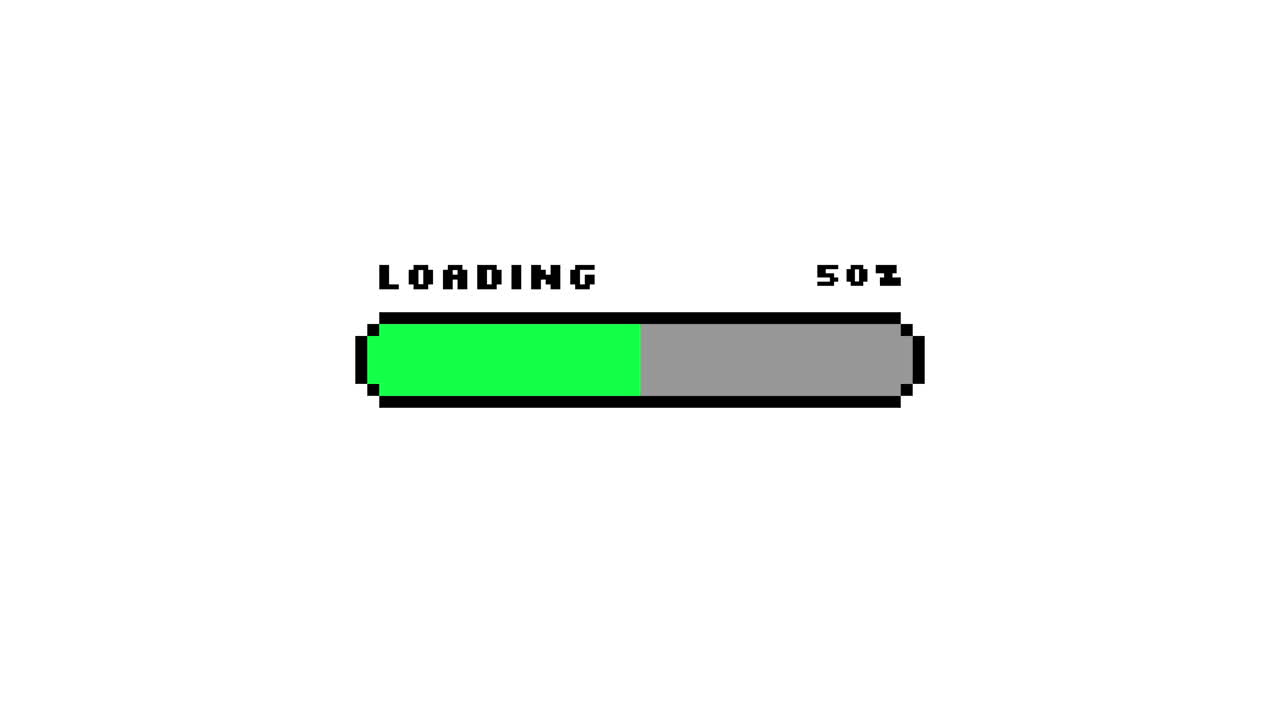 Pixel Art Loading Bar Progressing from Zero to One Hundred Percent