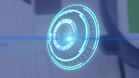 animation of rotating safe lock over light trail on blurred background