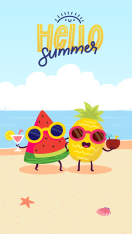 Bewegungsgrafik-Der-Cartoon-Hallo-Sommer-Illustration