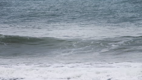 Swell-wave-forming-in-slow-motion-in-the-shore-with-a-deep-dark-blue-ocean-behind-it-and-white-water-spilling-in-high-speed-camera-120fps-4K-footage