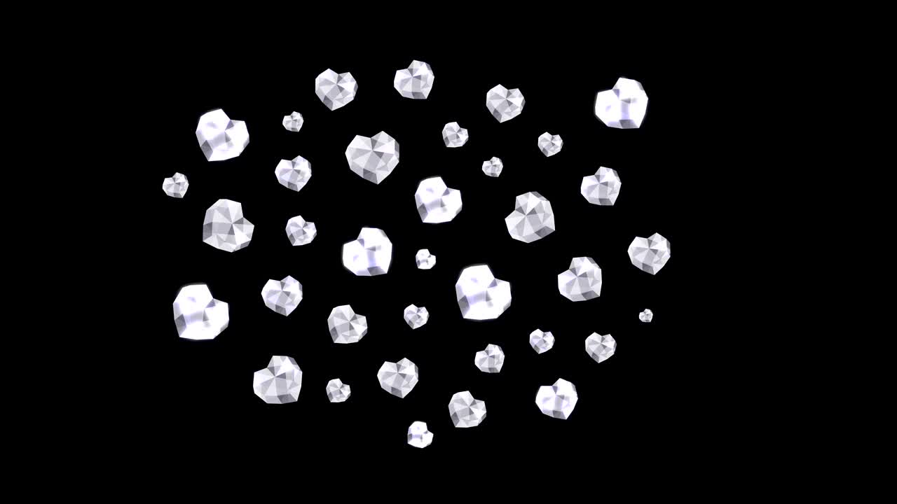 Diamond Heart Valentine's Day pattern pop up from center animation 4K on black background