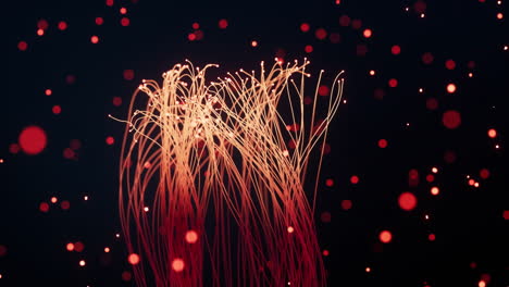 partículas brillantes y líneas con fondo negro, renderización 3d.