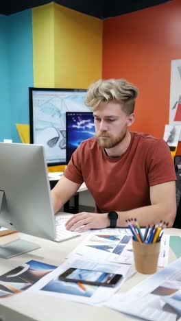 young designer works in his studio