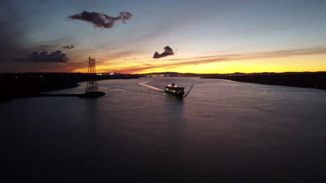 Aerial---Night-view-of-a-cruise-ship-over