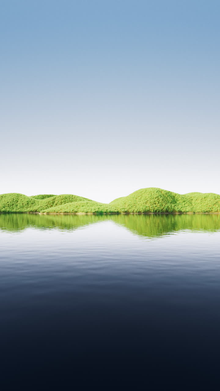 Landforms with grass and lake in the nature, 3d rendering.