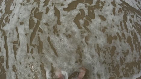 whitewater bliss: feet bathed in sparkling cascades, top-down view