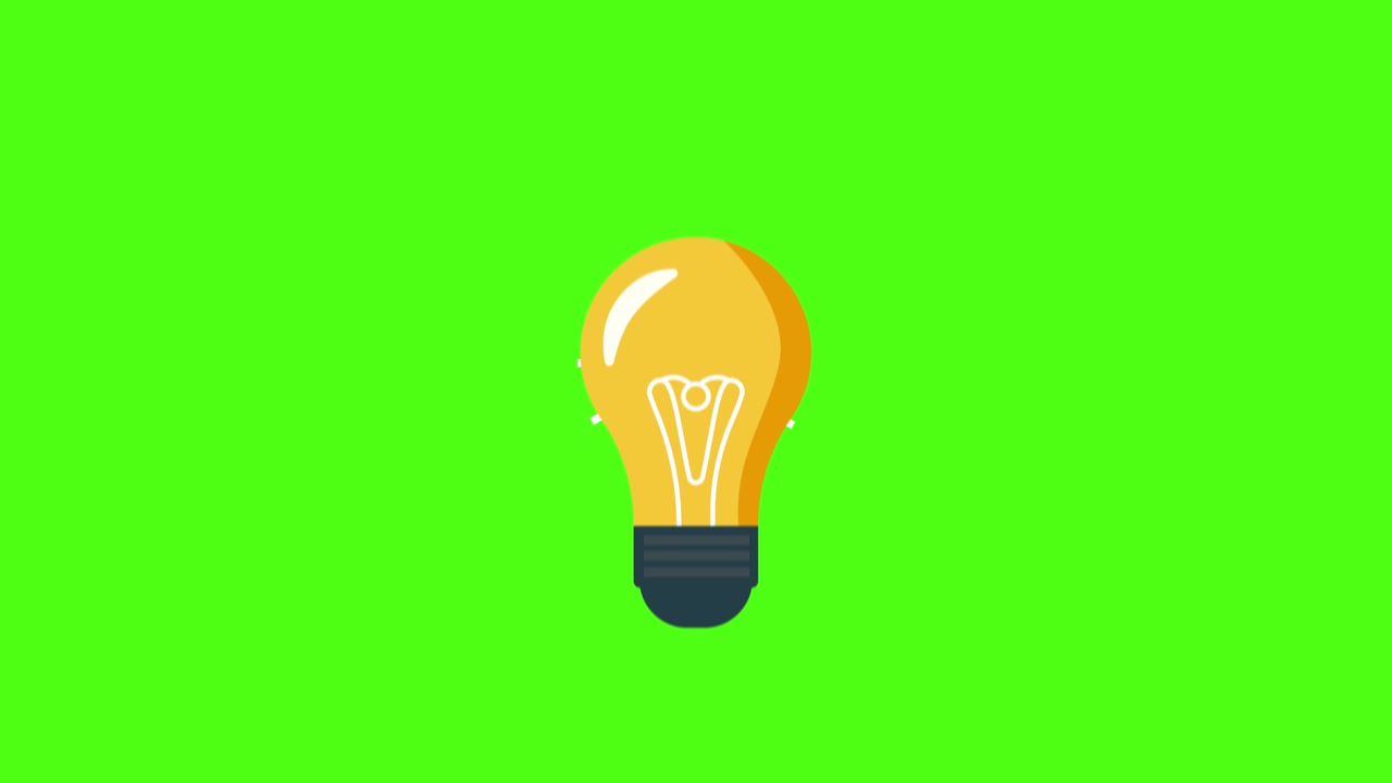Lampadina animata che si accende e si spegne su schermo verde
