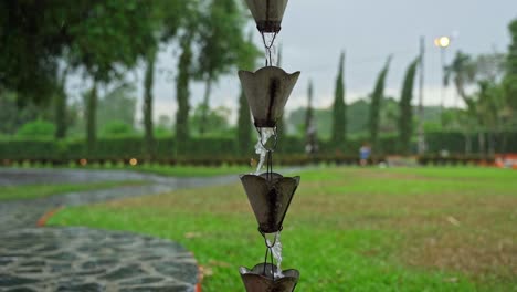 gutter drip chain on rainy day. handheld