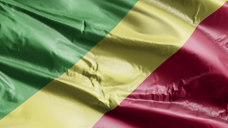 Republic of the Congo flag slow waving on the wind loop. Republic of the Congo banner smoothly swaying on the breeze. Full filling background. 20 seconds loop.