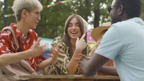 amigos en un festival de música al aire libre