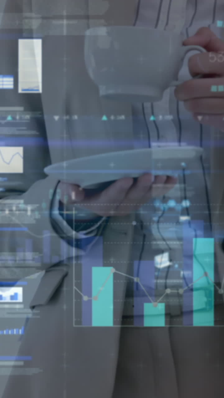 animación de estadísticas y procesamiento de datos financieros sobre empresarios en reuniones