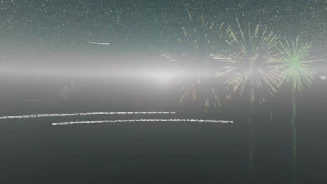 animation of fireworks and lightning over merry christmas text on black background